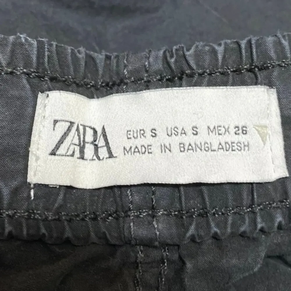 Zara Women's Black High Waisted Drawstring Parachute Trousers Pants Size S